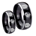 Marine Army Sergeant Dome Glossy Black 2 Tone Tungsten Couple Wedding Bands