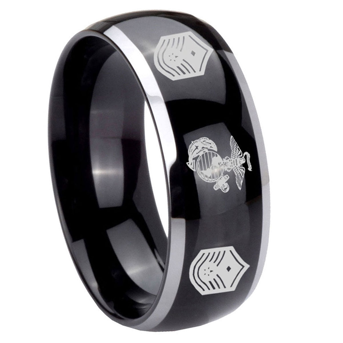 10mm Marine Chief Master Sergeant Dome Glossy Black 2 Tone Tungsten Custom Ring for Men