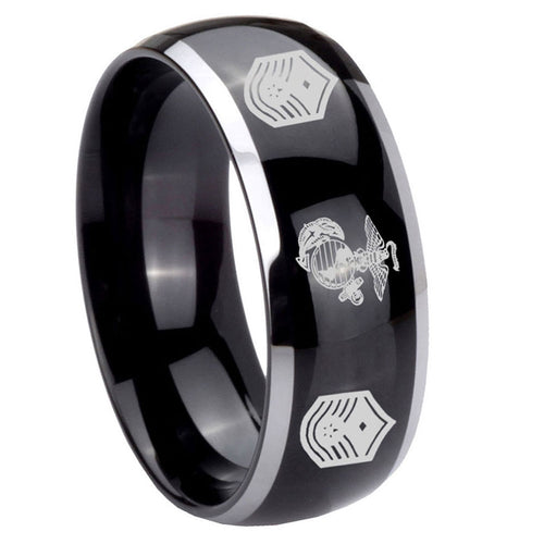 10mm Marine Chief Master Sergeant Dome Glossy Black 2 Tone Tungsten Custom Ring for Men