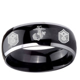 10mm Marine Chief Master Sergeant Dome Glossy Black 2 Tone Tungsten Custom Ring for Men