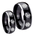 Marine Chief Master Sergeant Dome Glossy Black 2 Tone Tungsten Bridal Set Rings