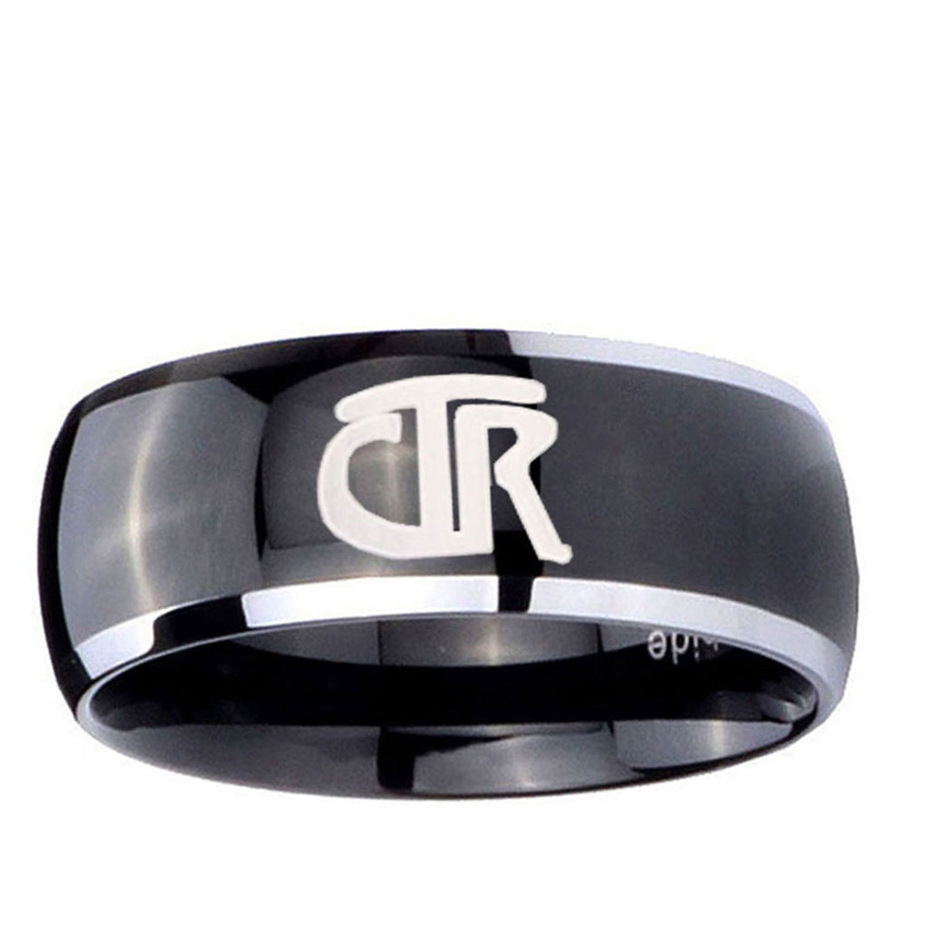 10mm CTR Dome Glossy Black 2 Tone Tungsten Carbide Mens Engagement Ring