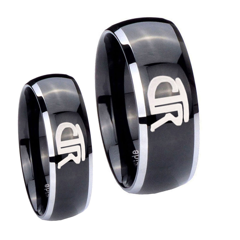 CTR Dome Glossy Black 2 Tone Tungsten Bridal Ring Sets
