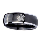 10mm-Fire-Department-Dome-Glossy-Black-2-Tone-Tungsten-Carbide-Men's-Ring