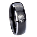 8mm Fire Department Dome Glossy Black 2 Tone Tungsten Ring