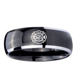 10mm Fire Department Dome Glossy Black 2 Tone Tungsten Ring
