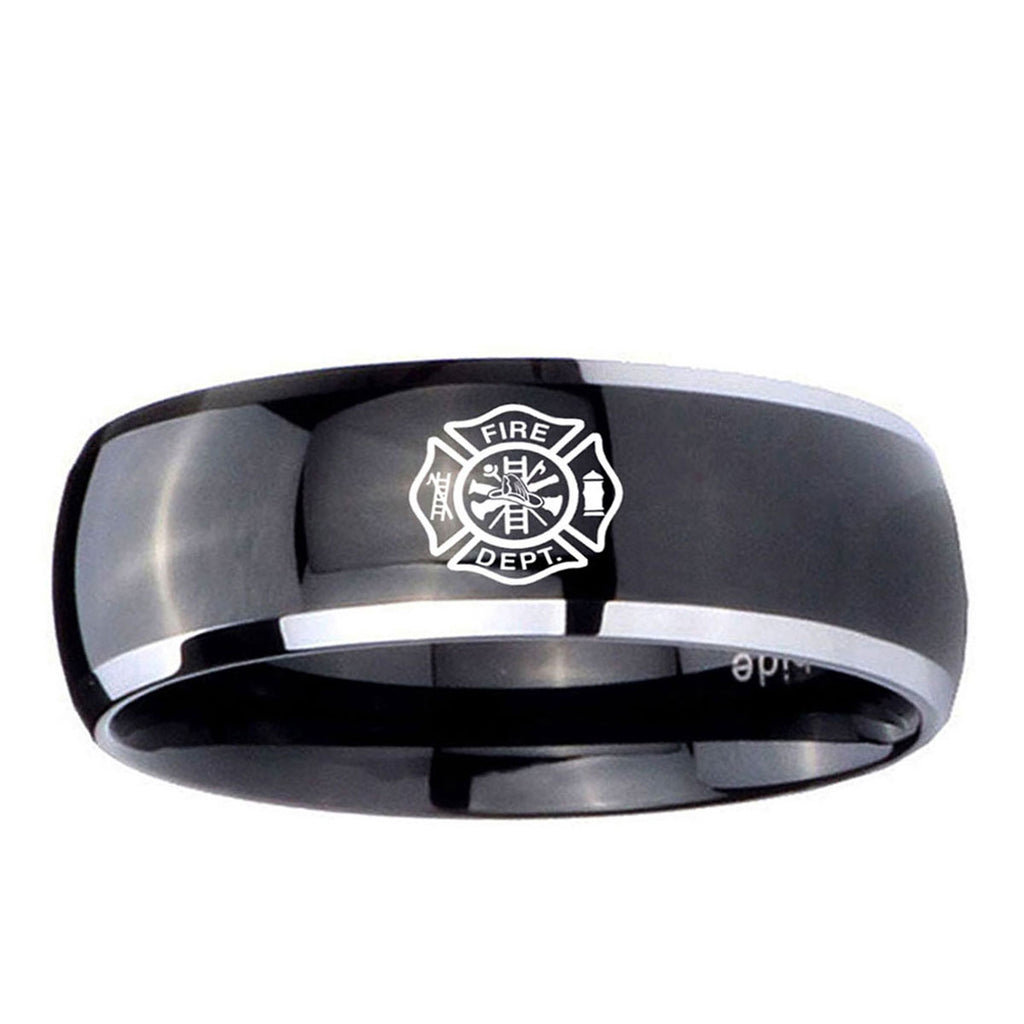 5mm Fire Department Dome Glossy Black 2 Tone Tungsten Ring