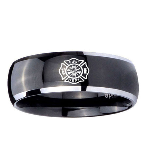 5mm Fire Department Dome Glossy Black 2 Tone Tungsten Ring