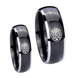 His and Hers Fire Department Dome Glossy Black 2 Tone Tungsten Mens Ring Set