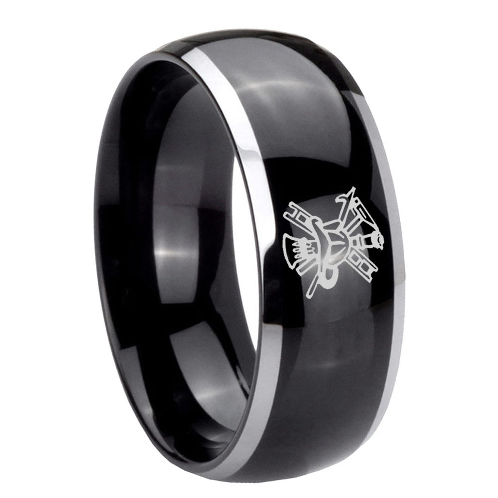 10mm Fireman Dome Glossy Black 2 Tone Tungsten Carbide Men's Bands Ring