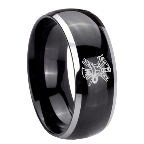 10mm Fireman Dome Glossy Black 2 Tone Tungsten Carbide Men's Bands Ring