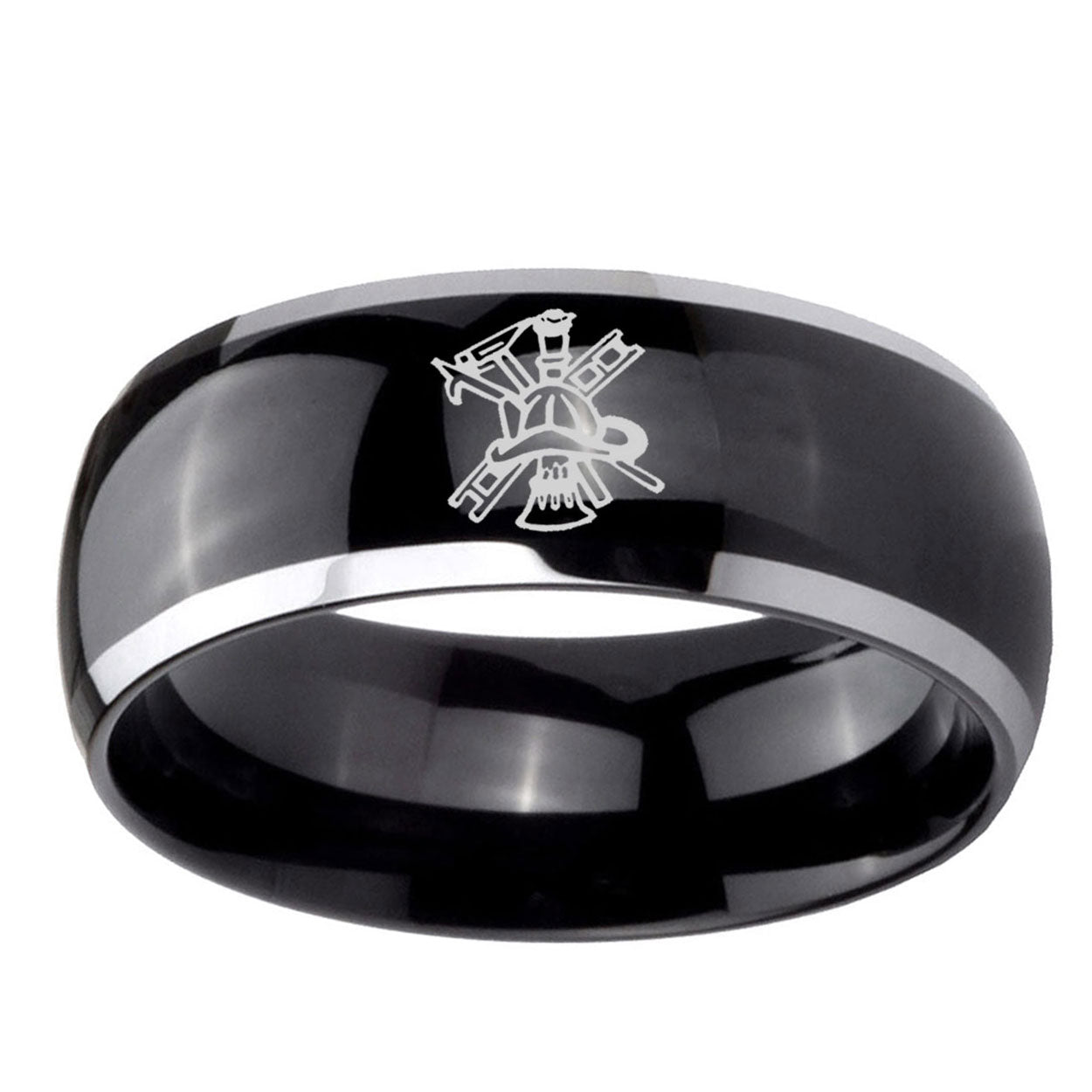 5mm Fireman Dome Glossy Black 2 Tone Tungsten Promised Band