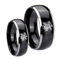 Fireman Dome Glossy Black 2 Tone Tungsten Couple Wedding Bands