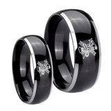 His Hers Fireman Dome Glossy Black 2 Tone Tungsten Mens Engagement Ring Set