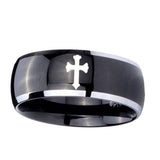 10mm-Flat-Christian-Cross-Dome-Glossy-Black-2-Tone-Tungsten-Men's-Band-Ring