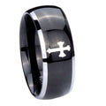 10mm Flat Christian Cross Dome Glossy Black 2 Tone Tungsten Men's Band Ring