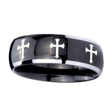 10mm-Multiple-Christian-Cross-Dome-Glossy-Black-2-Tone-Tungsten-Men's-Ring