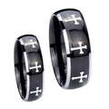 Multiple Christian Cross Dome Glossy Black 2 Tone Tungsten Bridal Ring Set