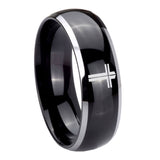 10mm-Flat-Christian-Cross-Dome-Glossy-Black-2-Tone-Tungsten-Custom-Mens-Ring