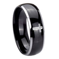 10mm Flat Christian Cross Dome Glossy Black 2 Tone Tungsten Custom Mens Ring