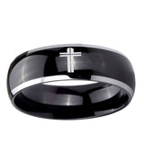 5, 8mm Flat Christian Cross Dome Glossy Black 2 Tone Tungsten Ring
