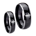 Flat Christian Cross Dome Glossy Black 2 Tone Tungsten Couple Wedding Rings