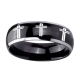 8mm-Multiple-Christian-Cross-Dome-Glossy-Black-2-Tone-Tungsten-Mens-Bands-Ring