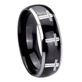 10mm Multiple Christian Cross Dome Glossy Black 2 Tone Tungsten Men's Ring