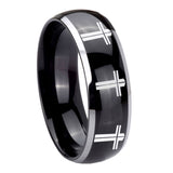 8mm Multiple Christian Cross Dome Glossy Black 2 Tone Tungsten Mens Bands Ring