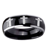 5, 8mm Multiple Christian Cross Dome Glossy Black 2 ToneTungsten Ring