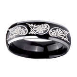 10mm-Etched-Tribal-Pattern-Dome-Glossy-Black-2-Tone-Tungsten-Carbide-Mens-Ring