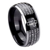10mm-Etched-Lord's-Prayer-Cross-Dome-Glossy-Black-2-Tone-Tungsten-Carbide-Engraved-Ring