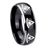 8mm Multiple Pester Master Masonic Dome Glossy Black 2 Tone Tungsten Mens Ring