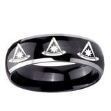 10mm Multiple Pester Master Masonic Dome Glossy Black 2 Tone Tungsten Men's Ring