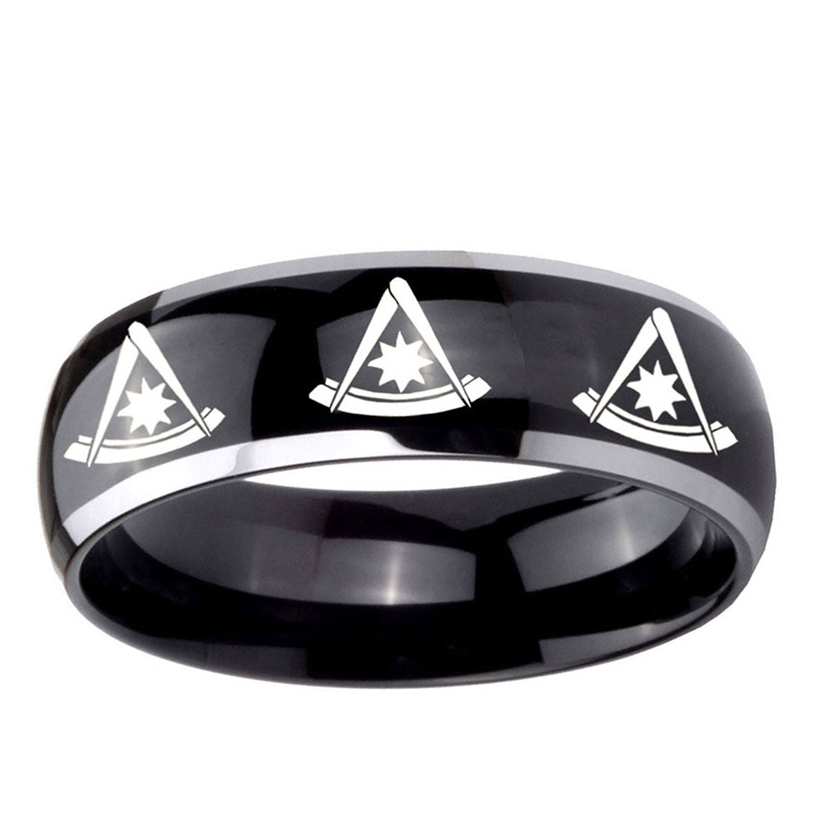 5mm Multiple Pester Master Masonic Dome Glossy Black 2 Tone Tungsten Ring