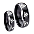 Multiple Pester Master Masonic Dome Glossy Black 2 Tone Tungsten Wedding Ring Sets