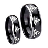 His Hers Multiple Pester Master Masonic Dome Glossy Black 2 Tone Tungsten Men's Ring Set