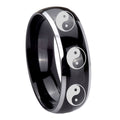 8mm Multiple Yin Yang Dome Glossy Black 2 Tone Tungsten Band