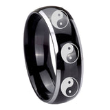 8mm Multiple Yin Yang Dome Glossy Black 2 Tone Tungsten Carbide Bands Ring