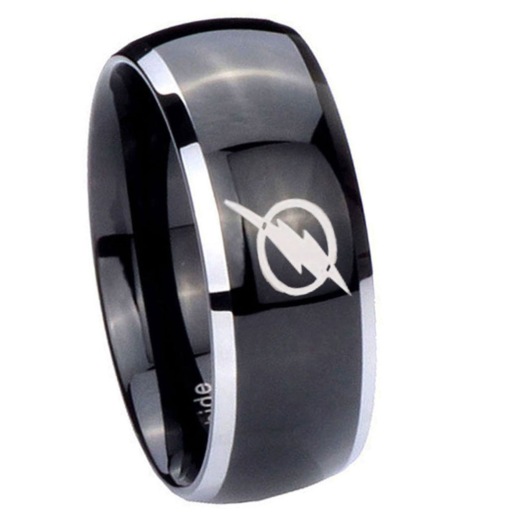 8mm Flash Dome Two Tone Black Tungsten Engagement Ring