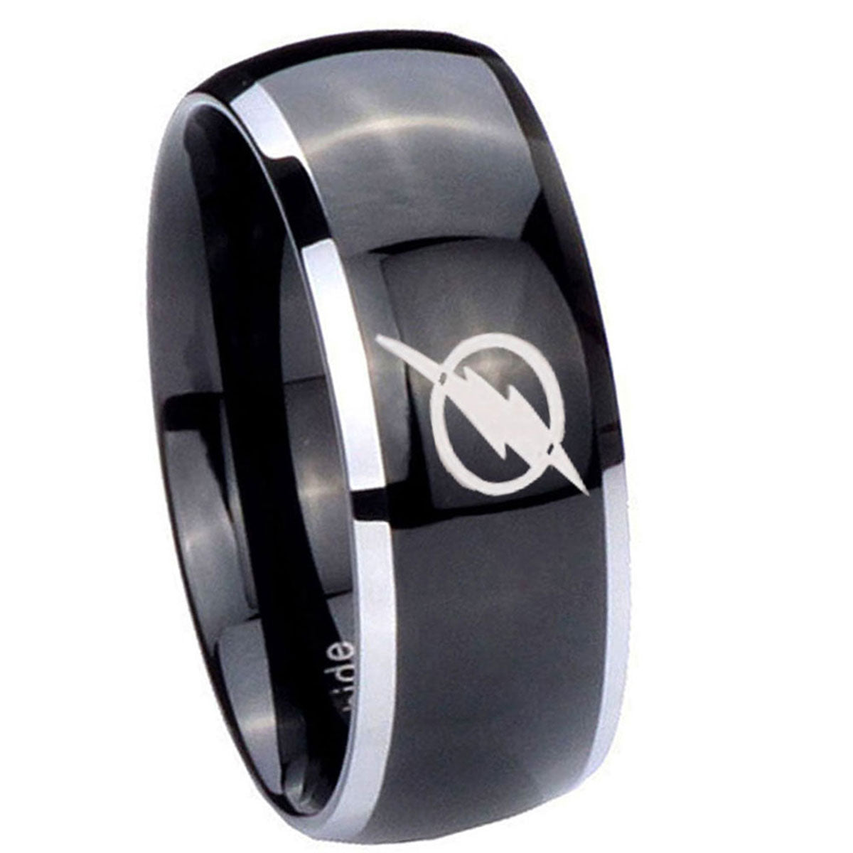 8mm Flash Dome Two Tone Black Tungsten Engagement Ring