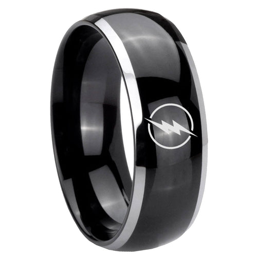 8mm Flash Dome Two Tone Black Tungsten Engagement Ring