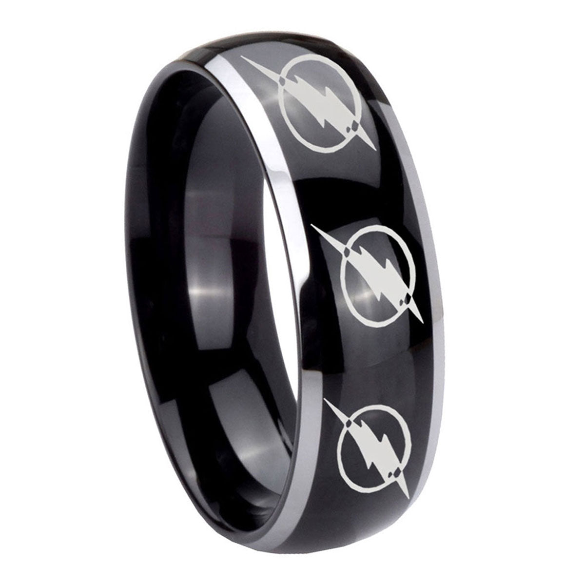 8mm Multiple Flash Dome Two Tone Black Tungsten Mens Ring