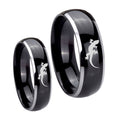 Lizard Dome Glossy Black 2 Tone Tungsten Wedding Set Rings