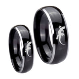 Bride and Groom Lizard Dome Glossy Black 2 Tone Tungsten Carbide Bands Ring Set