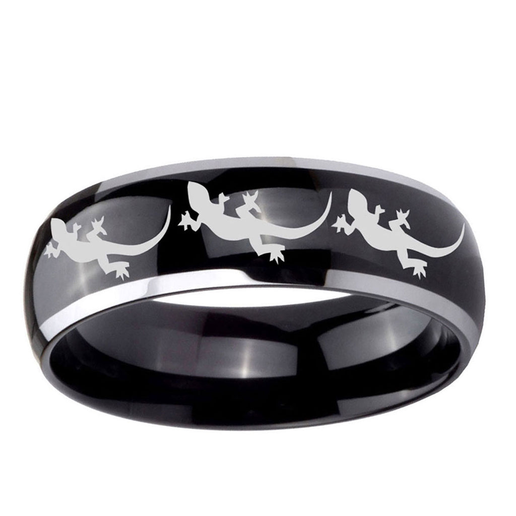 10mm Multiple Lizard Dome Glossy Black 2 Tone Tungsten Ring