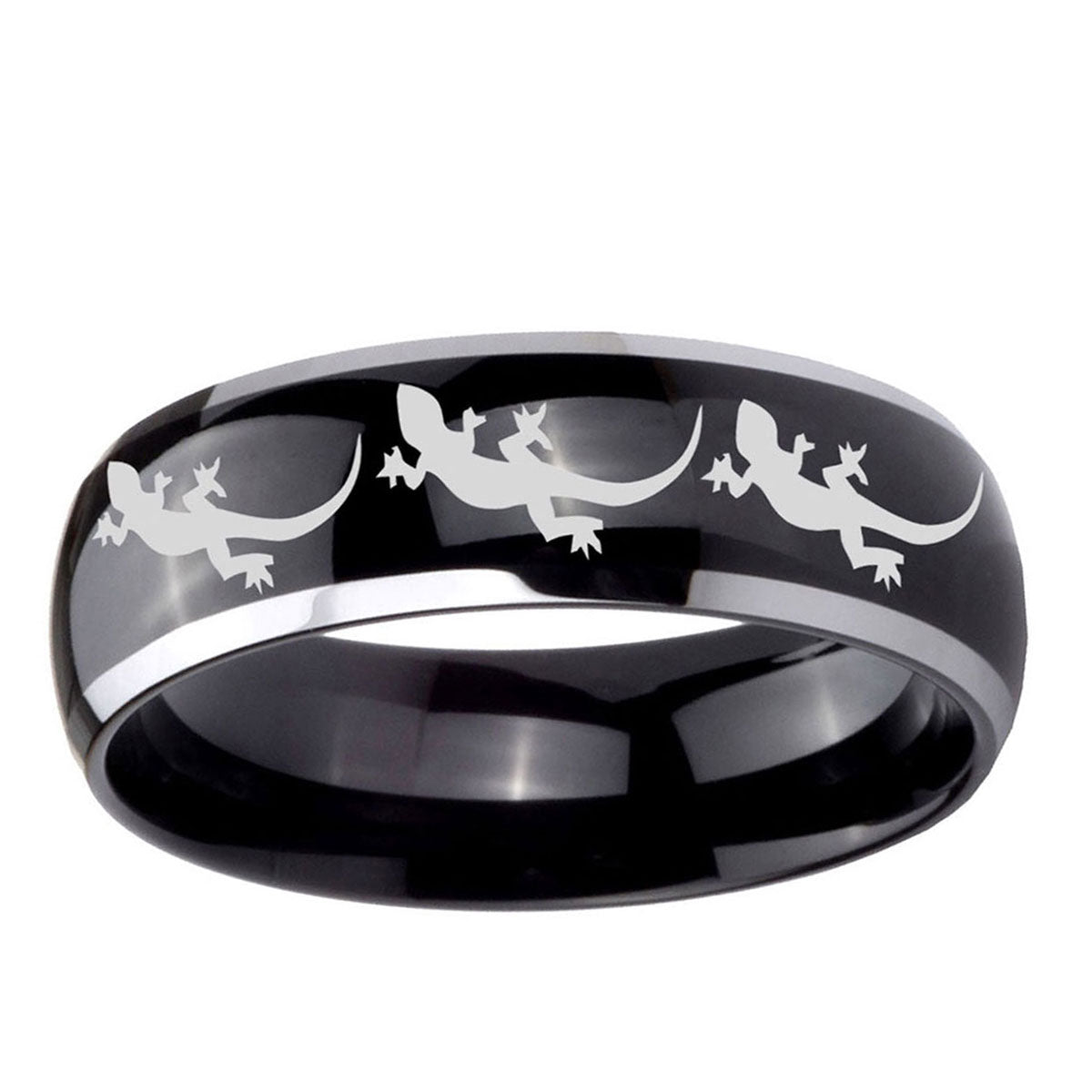 10mm Multiple Lizard Dome Glossy Black 2 Tone Tungsten Ring