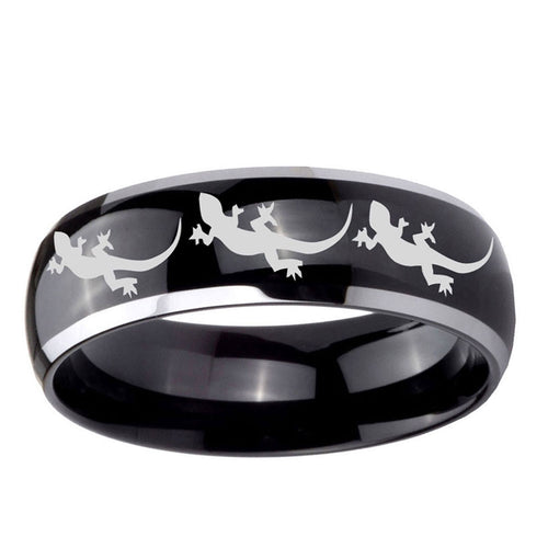10mm Multiple Lizard Dome Glossy Black 2 Tone Tungsten Ring
