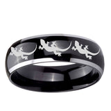 5, 8mm Multiple Lizard Dome Glossy Black 2 Tone Tungsten Ring
