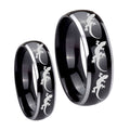 Multiple Lizard Dome Glossy Black 2 Tone Tungsten His Hers Set Rings